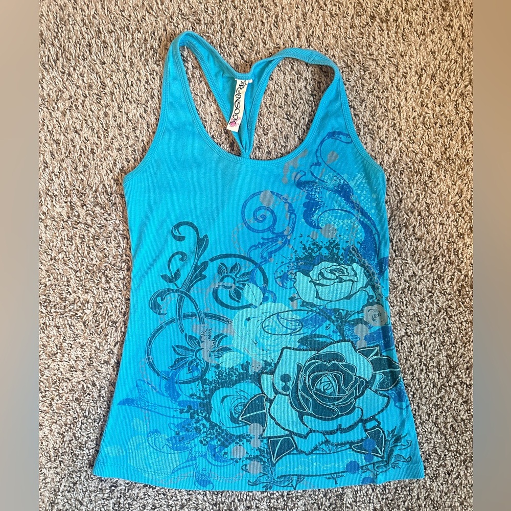 Y2k blue floral tank top size M